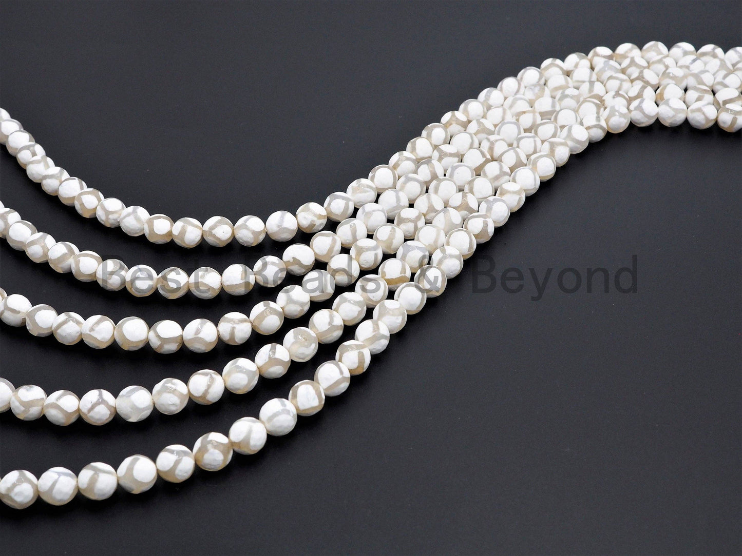 Quality Dzi White Agate beads, Round Faceted with Football line Beads, 6mm/8mm/10mm/12mm, Tibetan Agate,15.5inch strand, SKU#U403