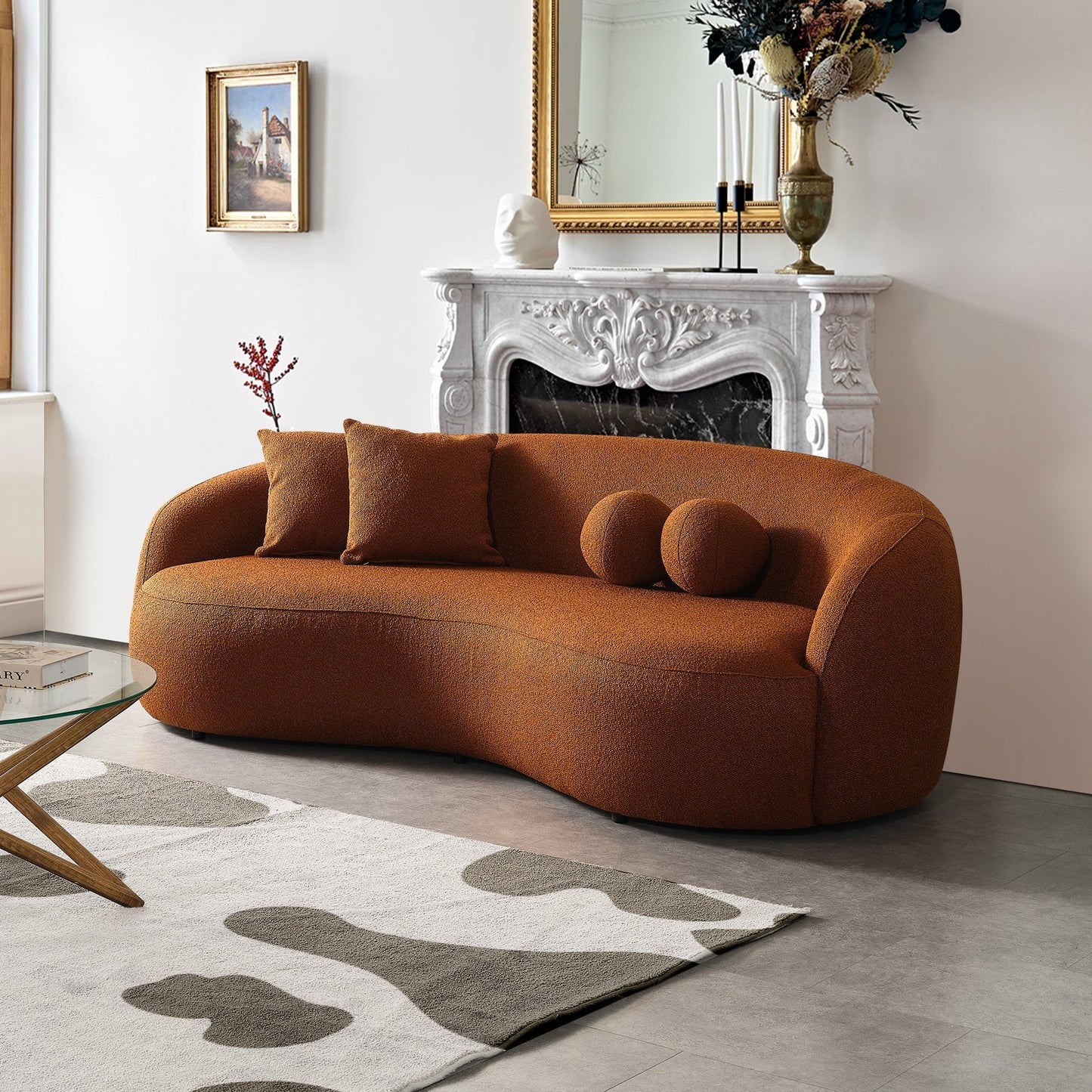 Drake Burnt Curvy Boucle Sofa