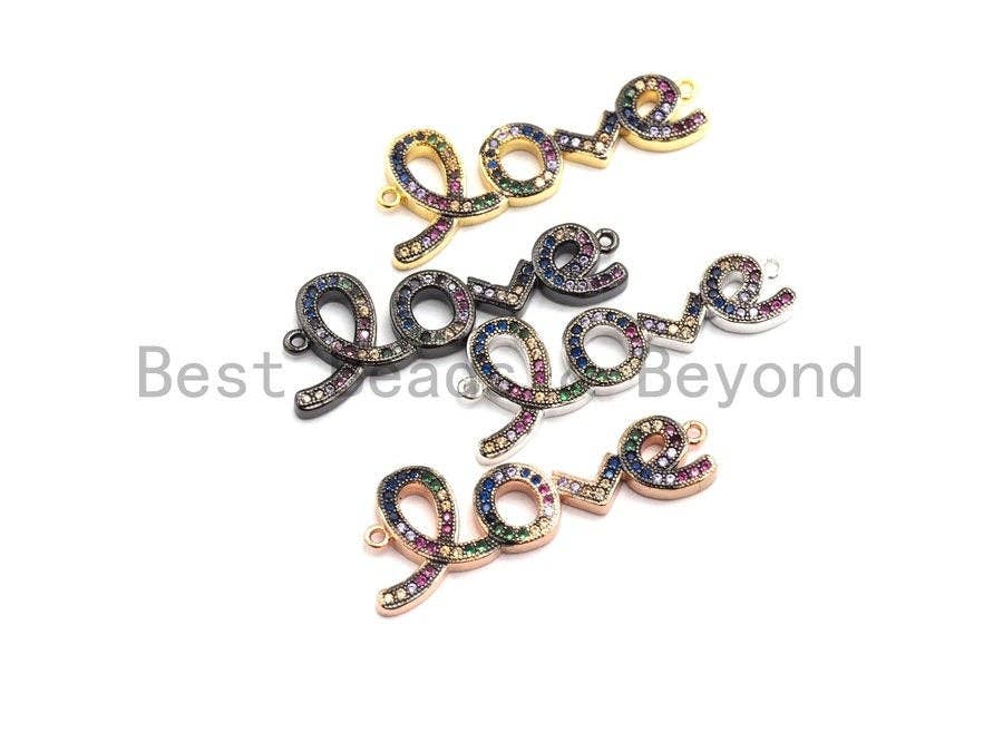 Rainbow CZ Micro Pave Love Letter Connector, Cubic Zirconia Love Pave Connector, Pave Connector, 12x34mm,sku# E420C