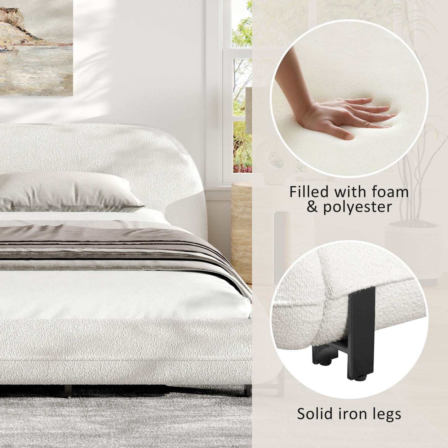 King Size Bed Frame with Boucle Fabric