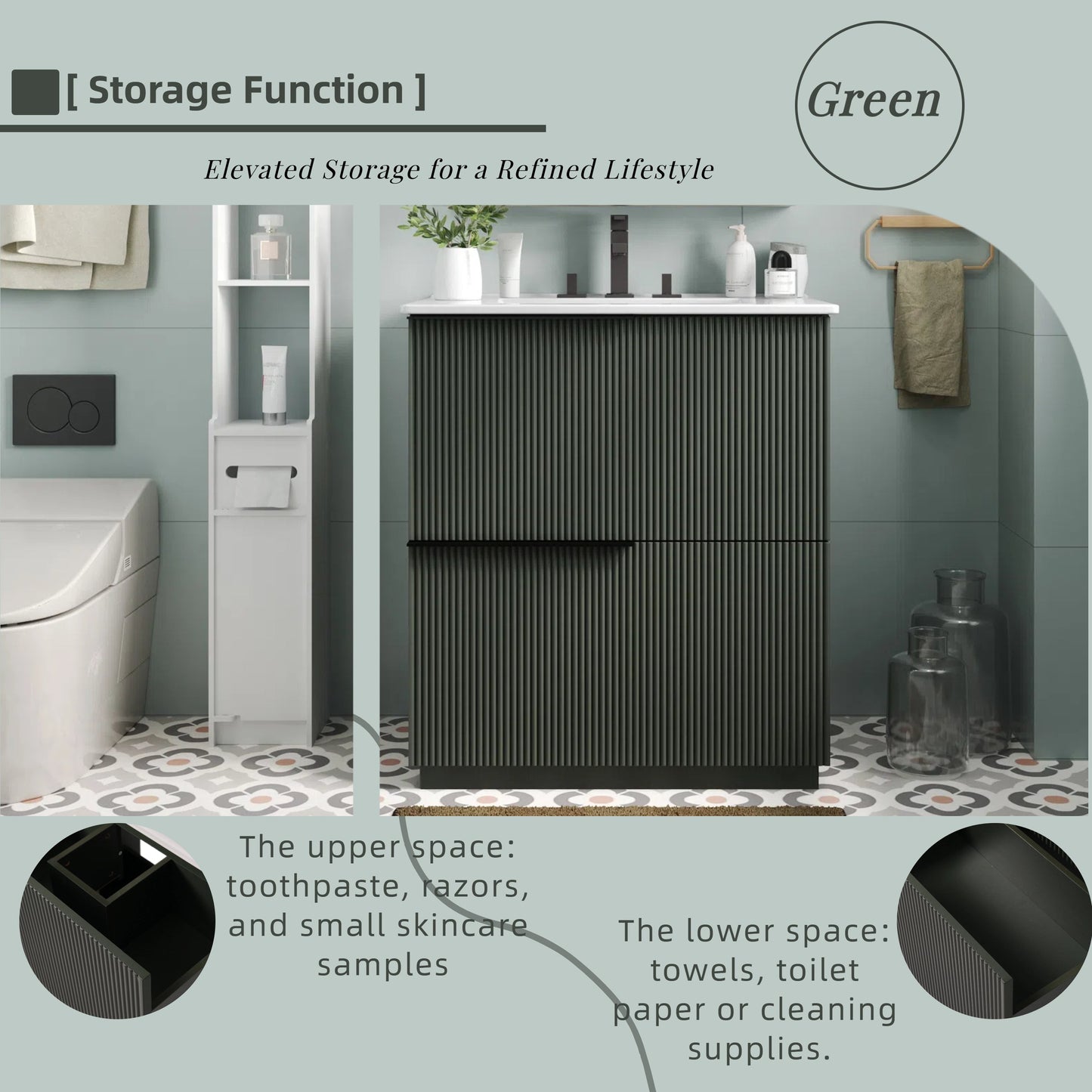 30" Bathroom Vanity with Ceramic Sink and Full-Extension Drawers