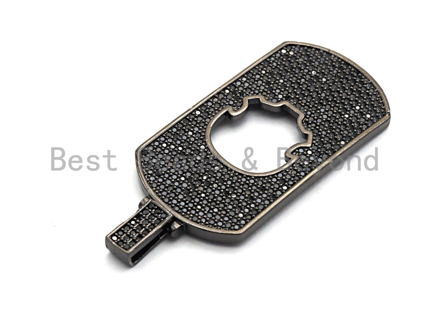 Large CZ Clear/Black Micro Pave Dog tag Hollow Out Skull Pen
