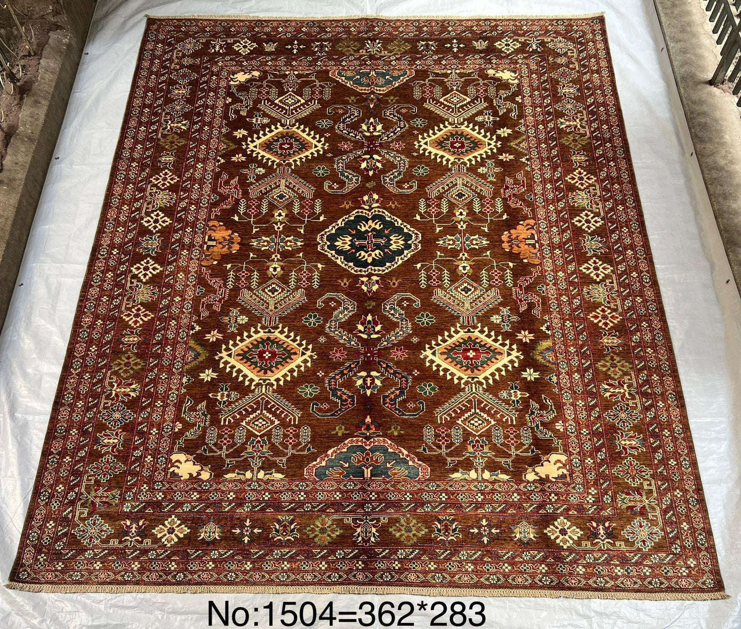 Hand-Knotted Vegetable Dye Kazak Rug from Pakistan,  9' 3" x 12'