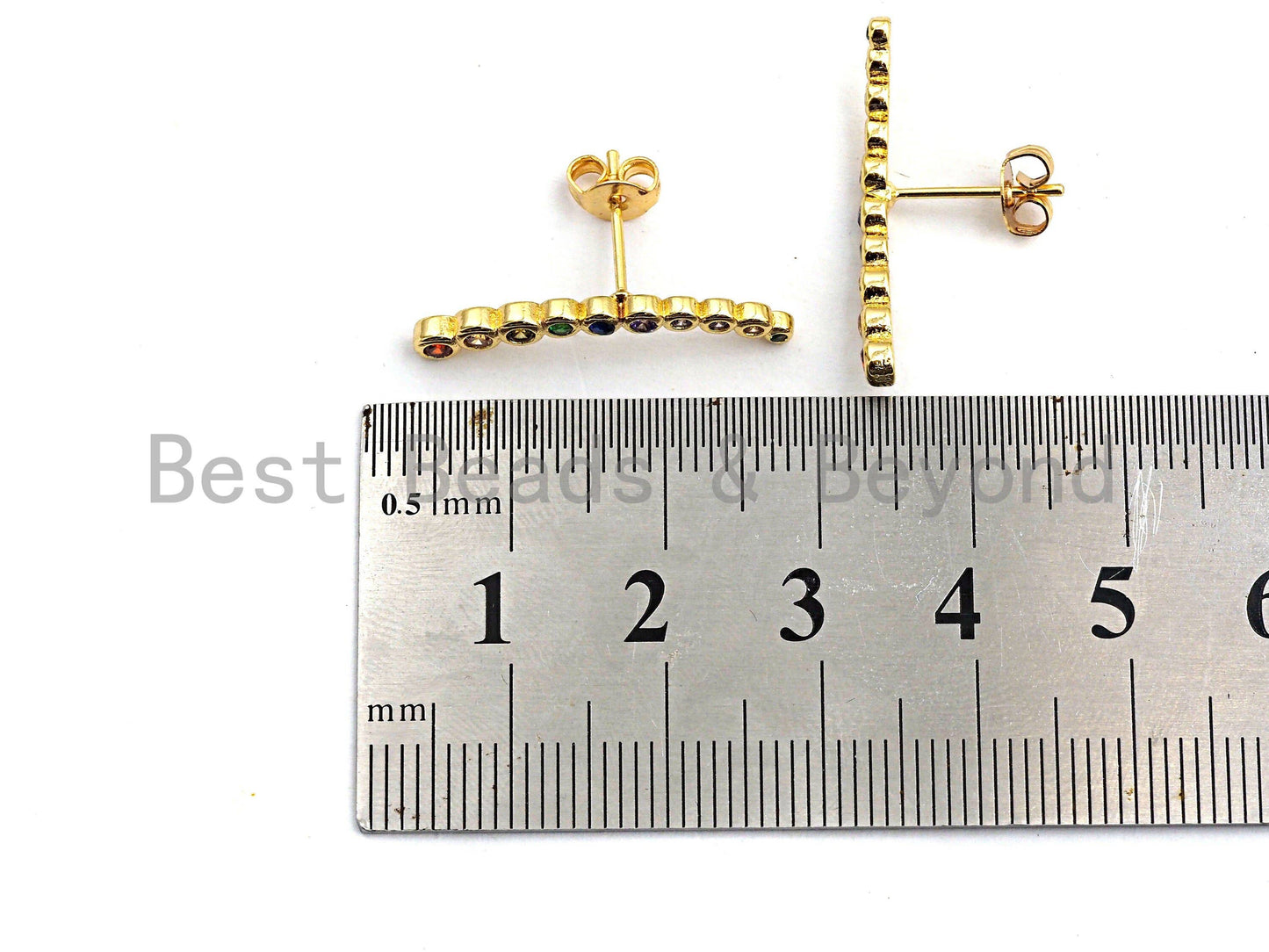 Clorful CZ Thin Strip Stud Earrings, Sku#J80