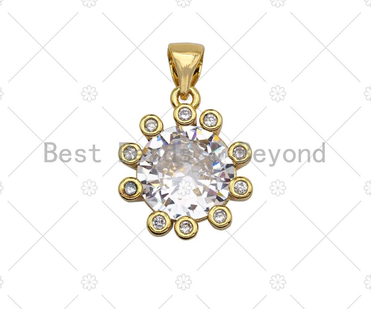 18K Gold Large CZ Flower Shape Pendant, Flower Charm, Flower Pave Pendant, 14x16mm, Sku#LK50