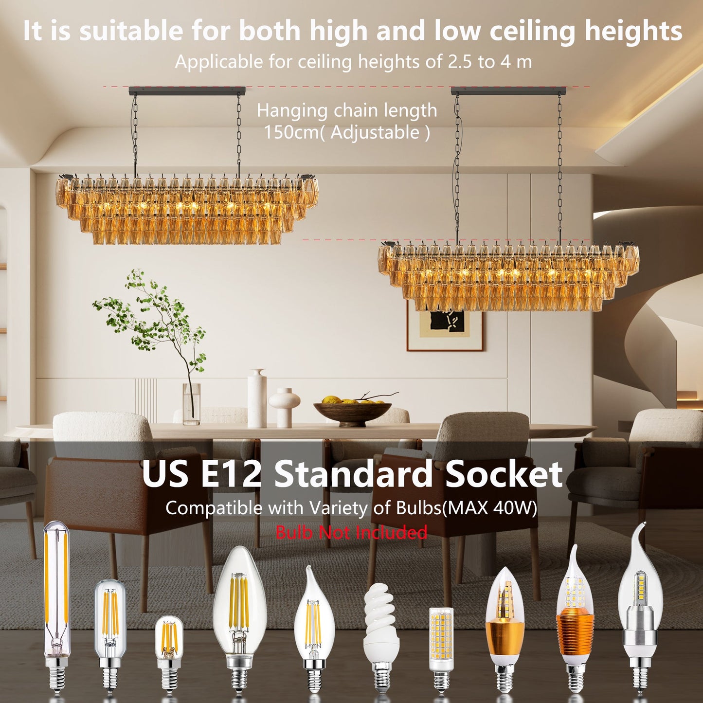 54" Black Rectangular Chandelier