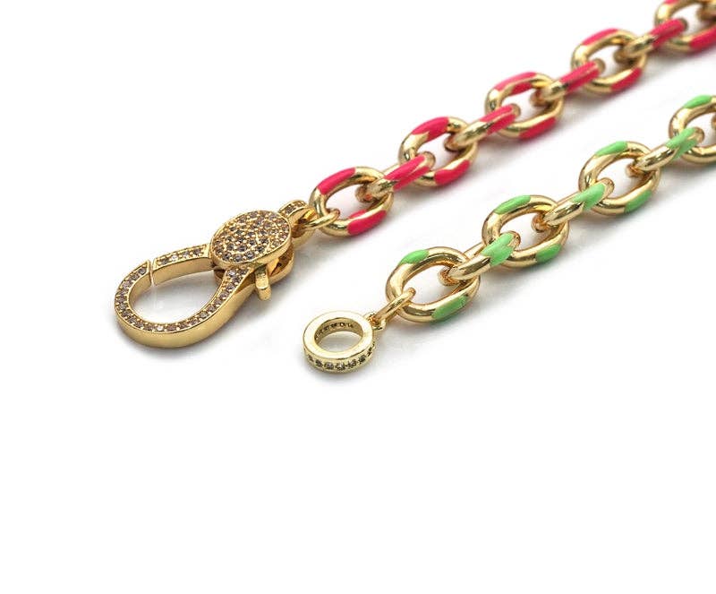High Quality Enamel Oval Link Necklace Bracelet with Diamond Clasp, sku#EF171