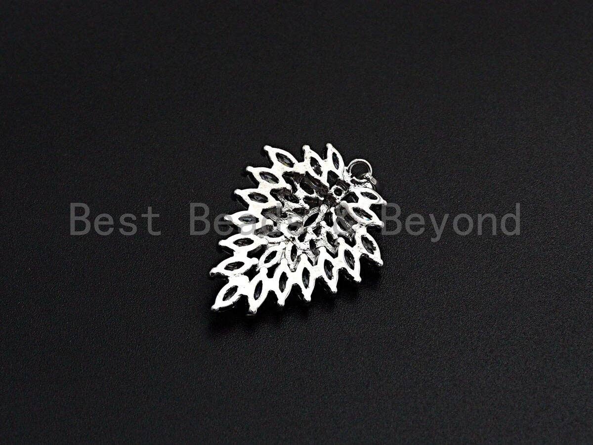 CZ Micro Pave Triangle Shape Pendant, Cubic Zirconia Taper Shape Pendant, Silver/Gold Tone, 24x31mm, Sku#FH64