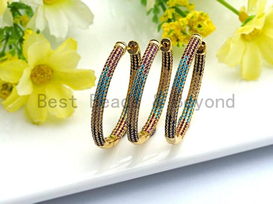 Colorful CZ Large Hoop Earring, Sku#J106