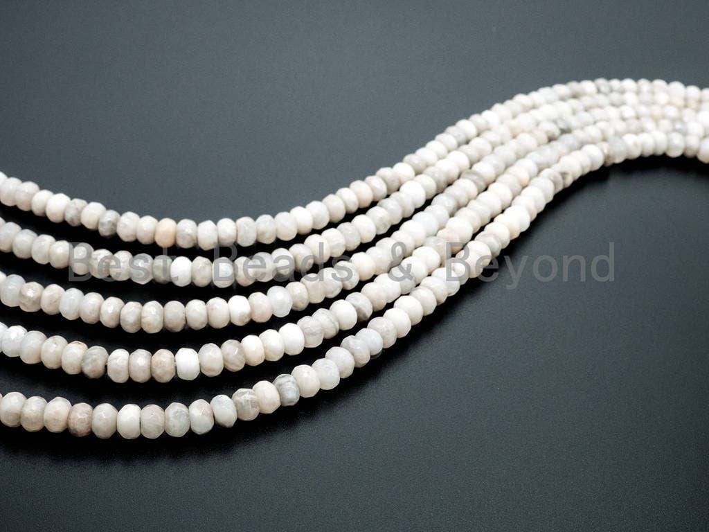 Natural White Grey Rondelle Agate beads Strand,4x6mm/5x8mm/6x10mm White Grey Gemstone beads, Natural Agate Beads, 15.5inch strand, SKU#U124