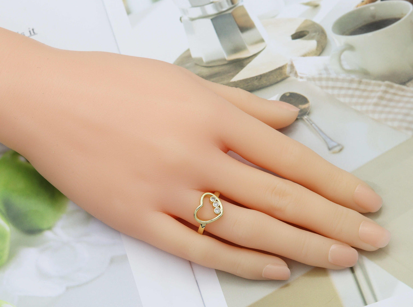 CZ Gold Open Heart Adjustable Ring, Sku#JL141