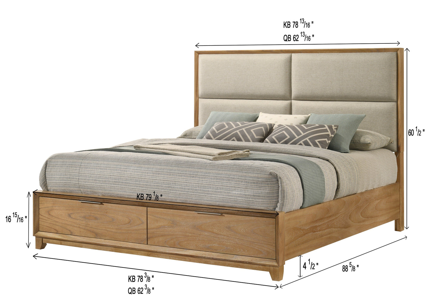 1pc King Storage Platform Bed with Upholstered Ultra-plush Headboard