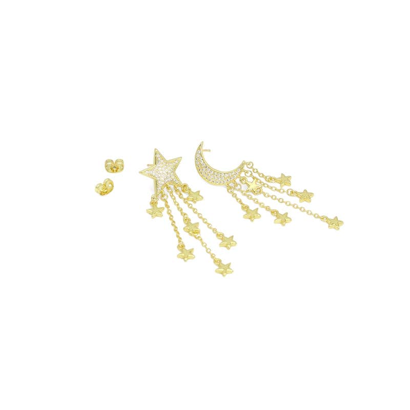 Moon Star Tassel Star Statement Earrings, Sku#LK932