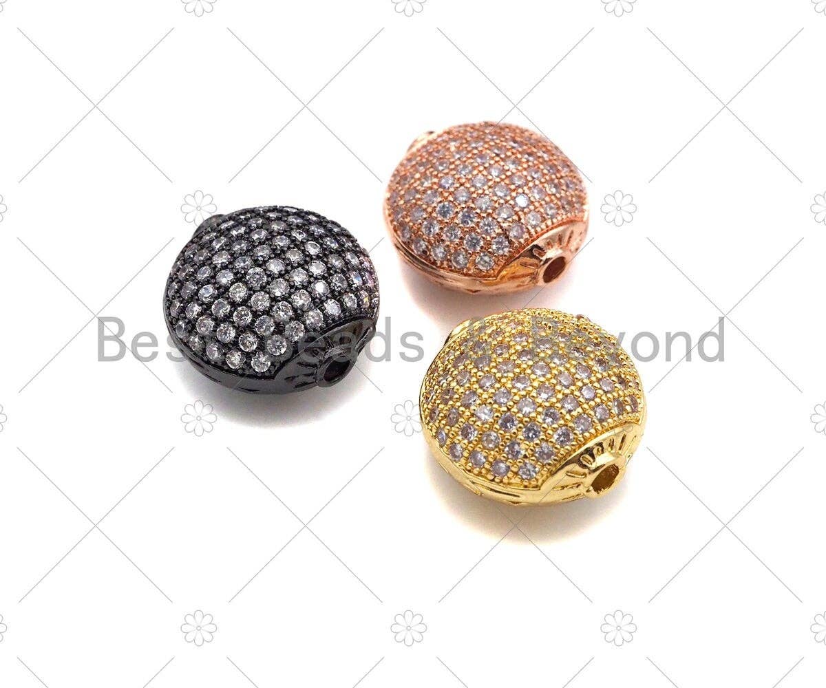 CZ Micro Pave Flat Oval Spacer Beads with Clear CZ for Bracelet/Necklace, Cubic Zirconia Spacer Beads, 15x14mm, Sku#C114