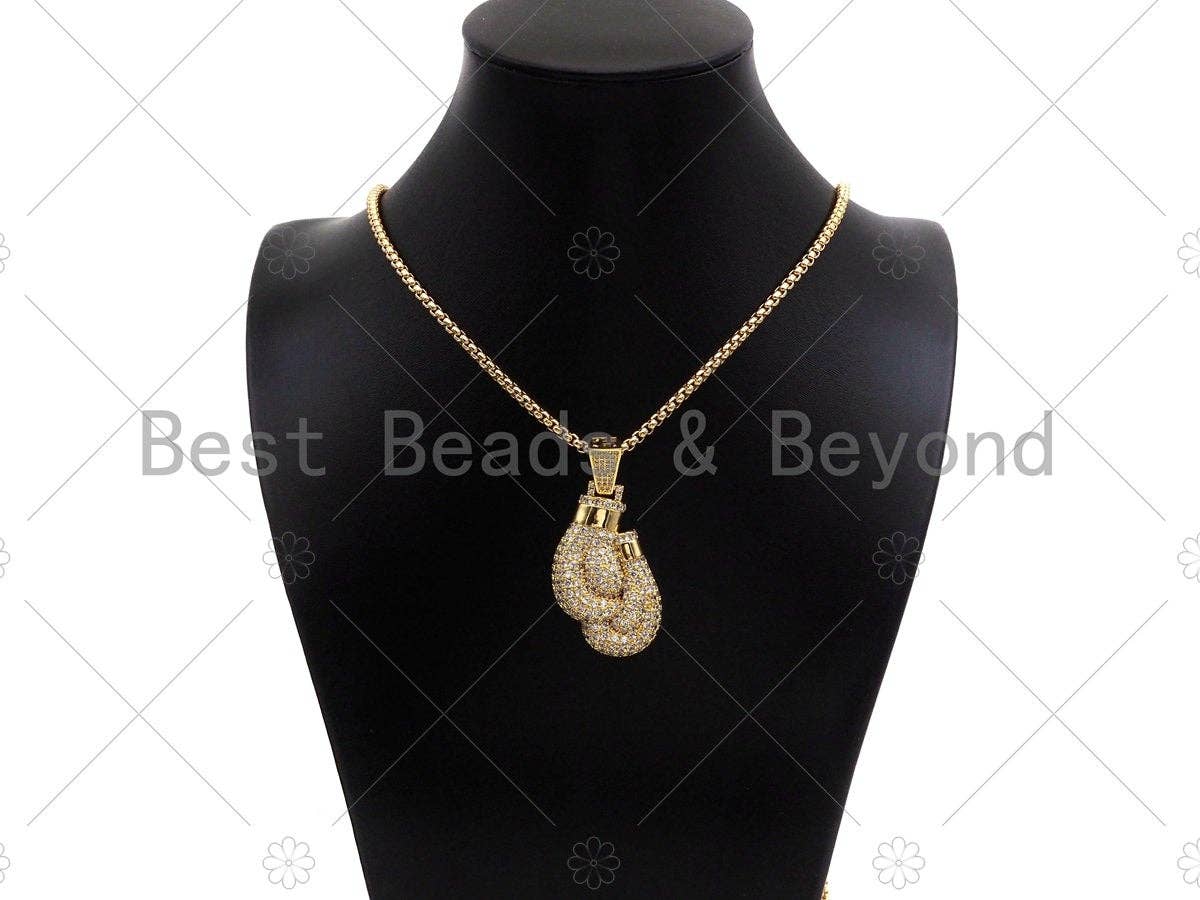 CZ Micro Pave 3D Boxing Gloves Shape Pendant/Charm,Cubic Zirconia Charm, Necklace Bracelet Charm Pendant,24x43mm, Sku#L507