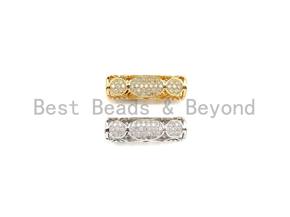 Clear CZ Micro Pave Filigree Big Hole Curved Tube, Cubic Zirconia Spacer Tube for Bracelet, 7x22mm, sku#Z1076