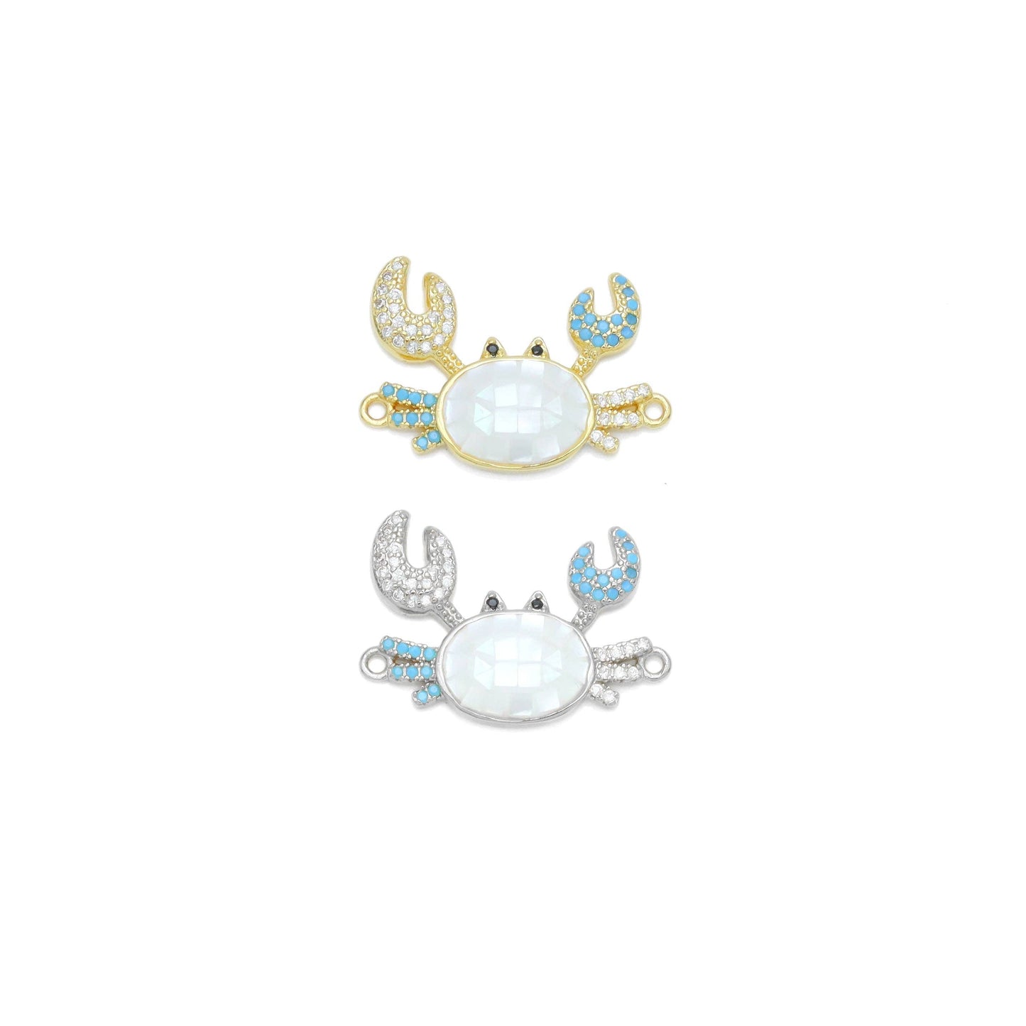 CZ Pave Mother of Pearl Crab Connector Charm Pendant, Sku#WL19