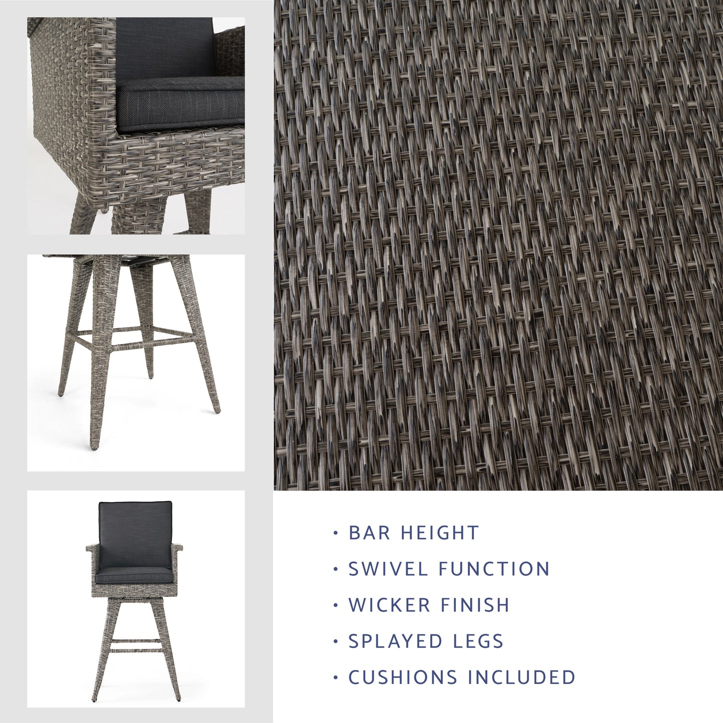 30" Outdoor Wicker Swivel Barstool with Water Resistant Cushion