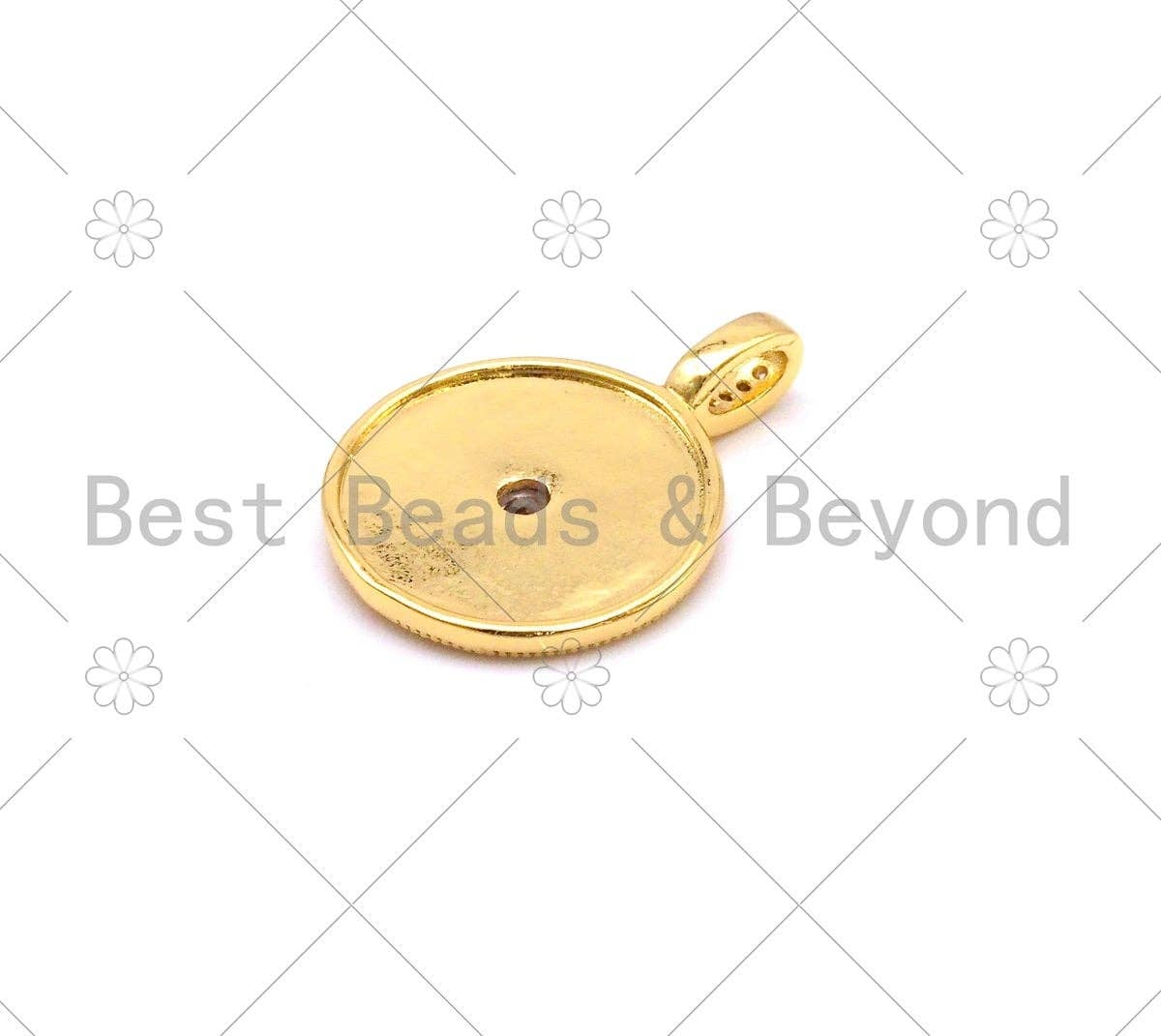 Big Clear CZ Micro Pave On Round Coin Shape Pendant/Charm,18K Gold Filled Medallion Charm, Necklace Bracelet Charm Pendant,20x28mm,Sku#LK381