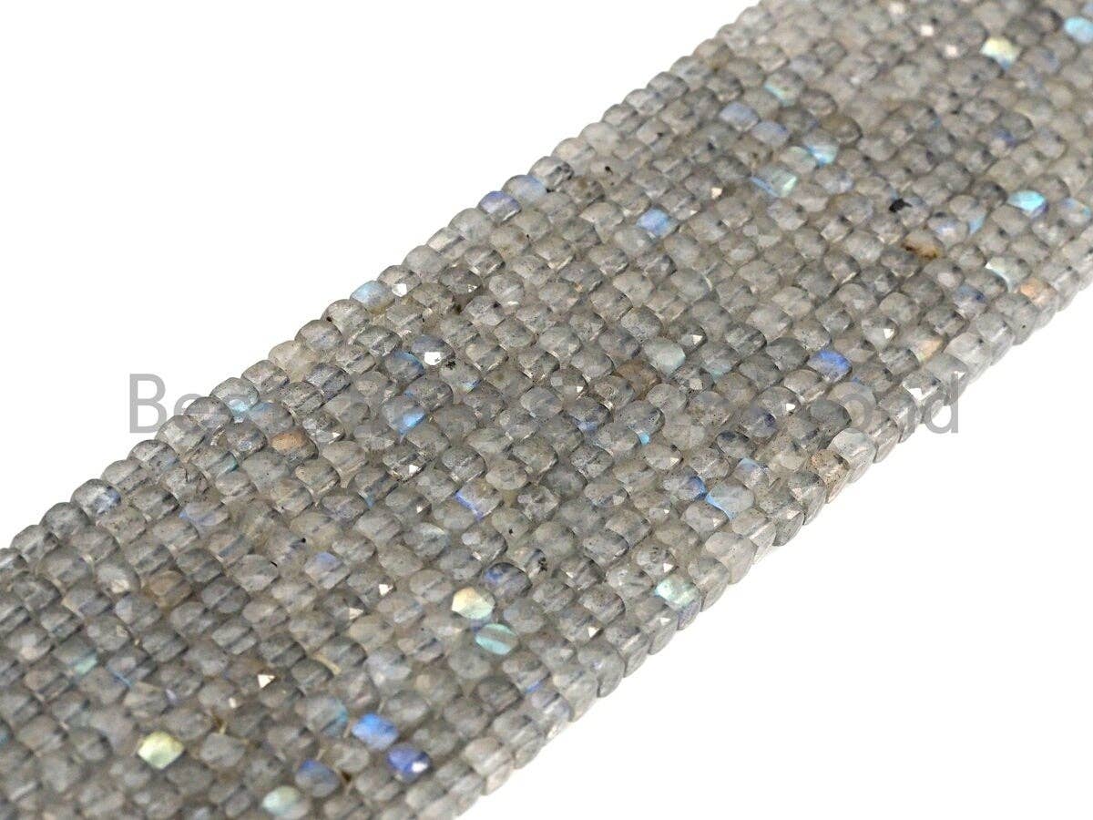 High Quality Natural Labradorite Cube Beads, 4mm Labradorite Cube Beads, 16" Full Strand, Sku#U781
