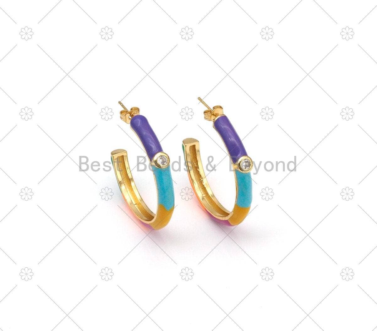 Colorful Enamel Round Ring Earrings, Sku#J325