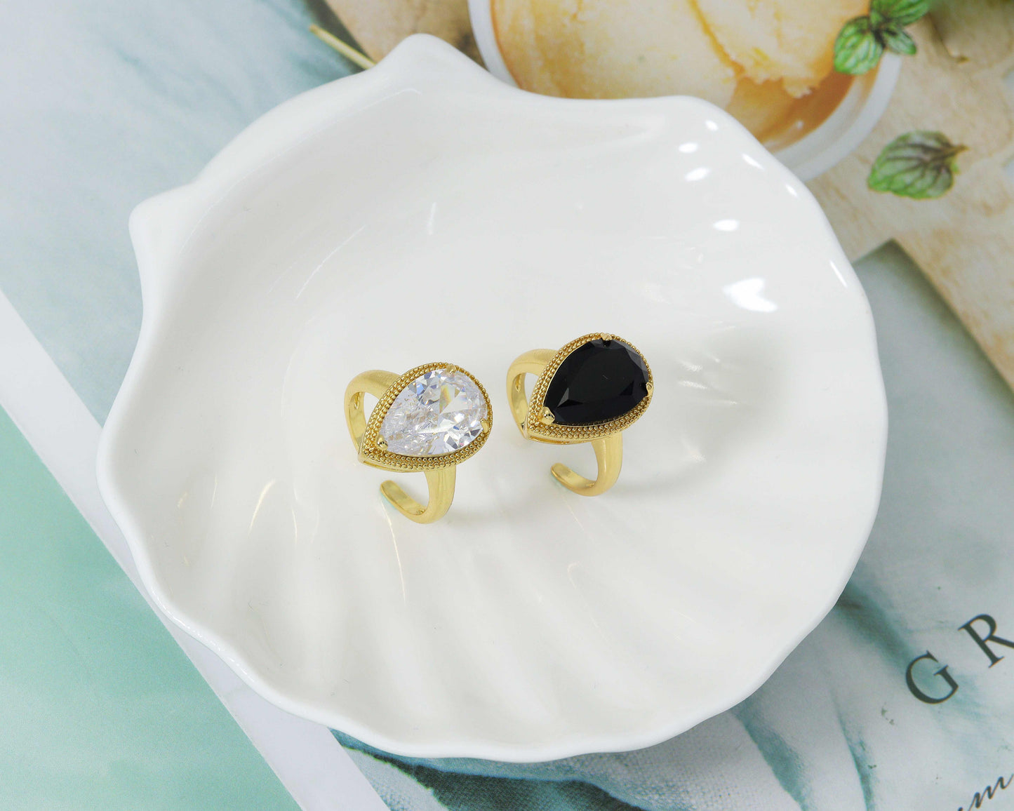 Teardrop Pear Shape CZ Adjustable Ring, Sku#LK591