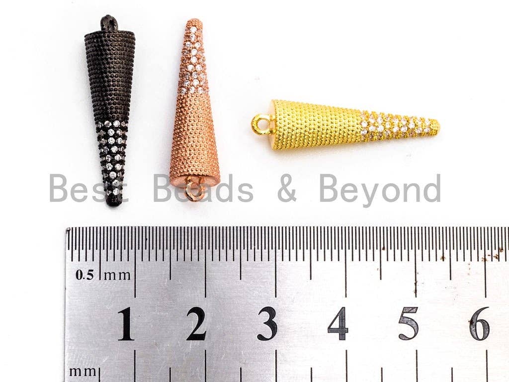 CZ Micro Pave Spike Charm, Pave Spike Charm, Cone Charm, Pave Cone Charm, Jewelry Supplies, DIY Jewelry, Spike Pendants, 28x7mm,sku#F358
