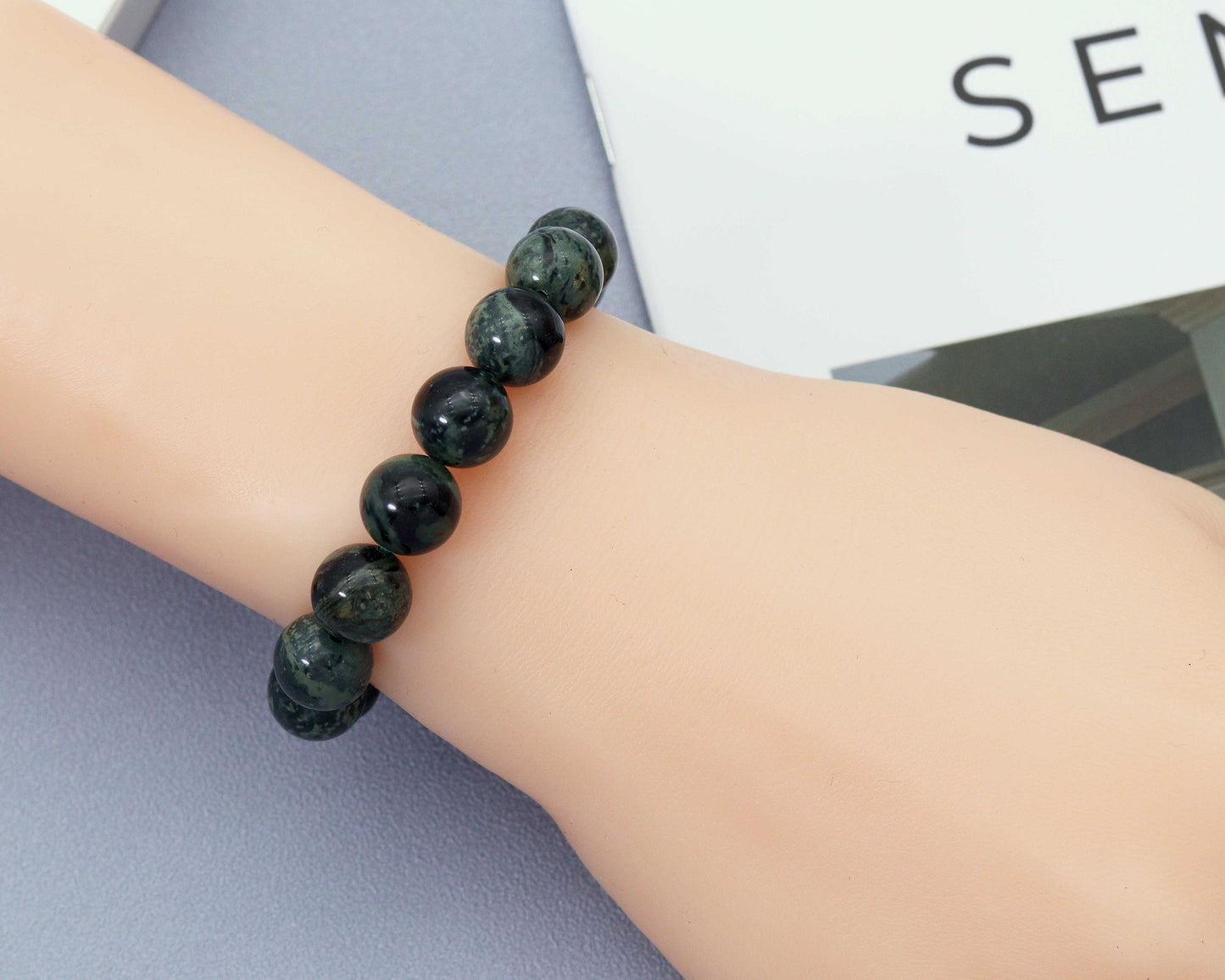 Natural Kambaba Jasper Round Smooth Stretchy Bracelet, Sku#EF134