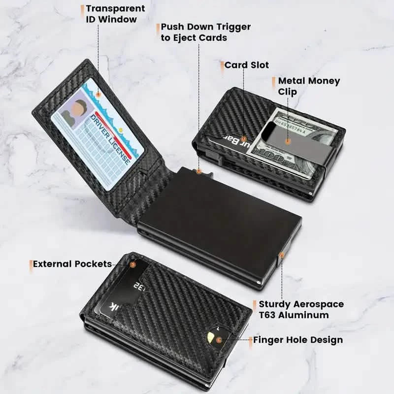 Minimalist Carbon Fiber Wallet for Men – Slim Bifold with Money Clip & RFID Protection
