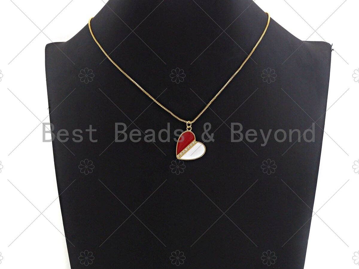 18K Gold CZ Pave Heart Charm/Penant, White Red Black Heart Charm, CZ Pave heart charm, 20x21mm, sku#LK34