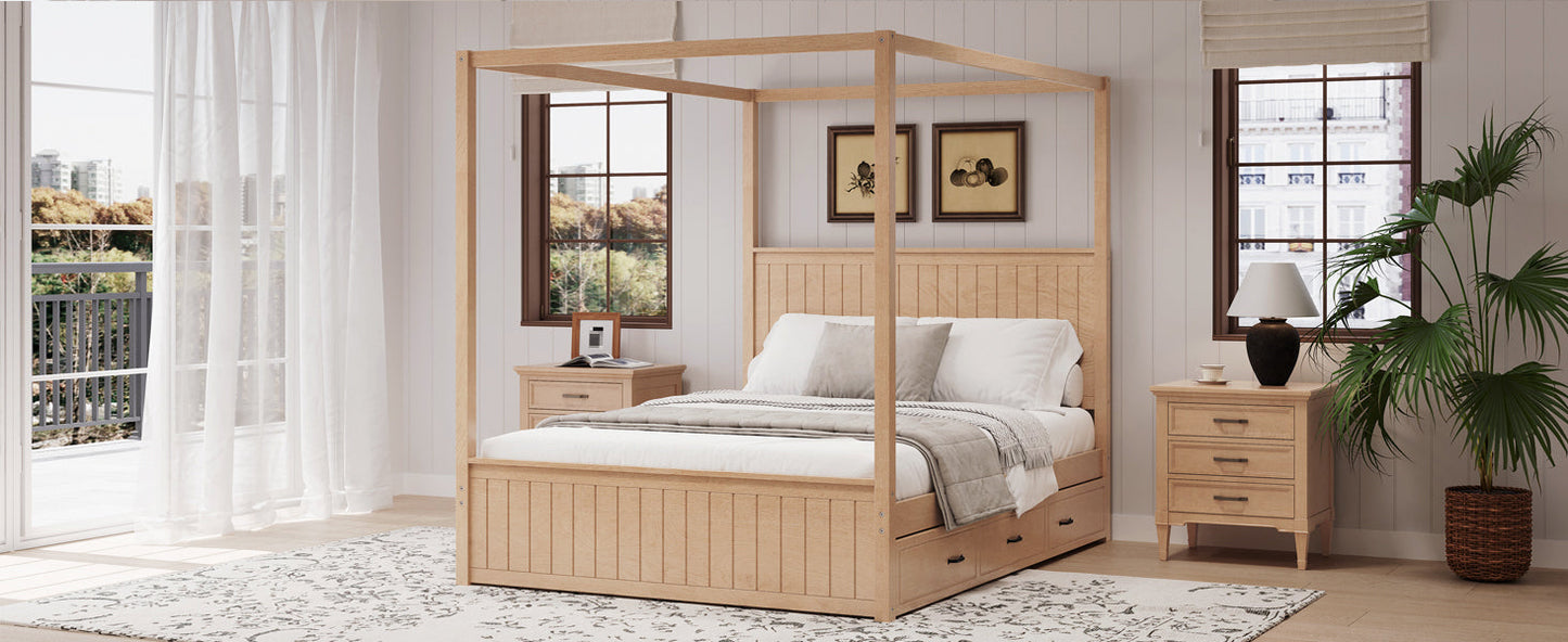 Queen Size Canopy Bed with Trundle and Storage