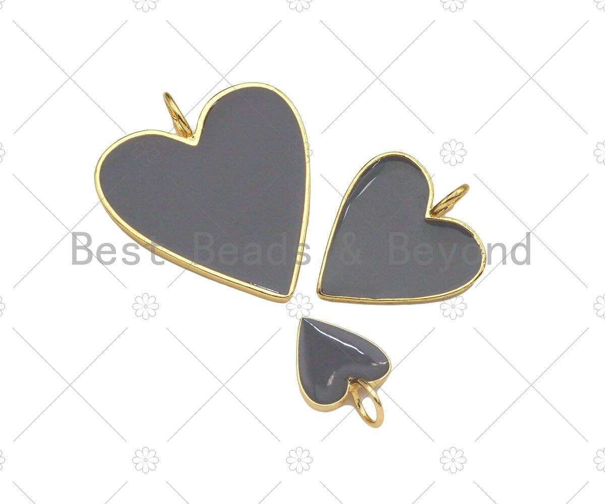 Gray Enamel Heart Pendant with Gold Finish, Enamel Heart, Gray Enamel Heart, 14x20/24x29/33x38mm, sku#FH171