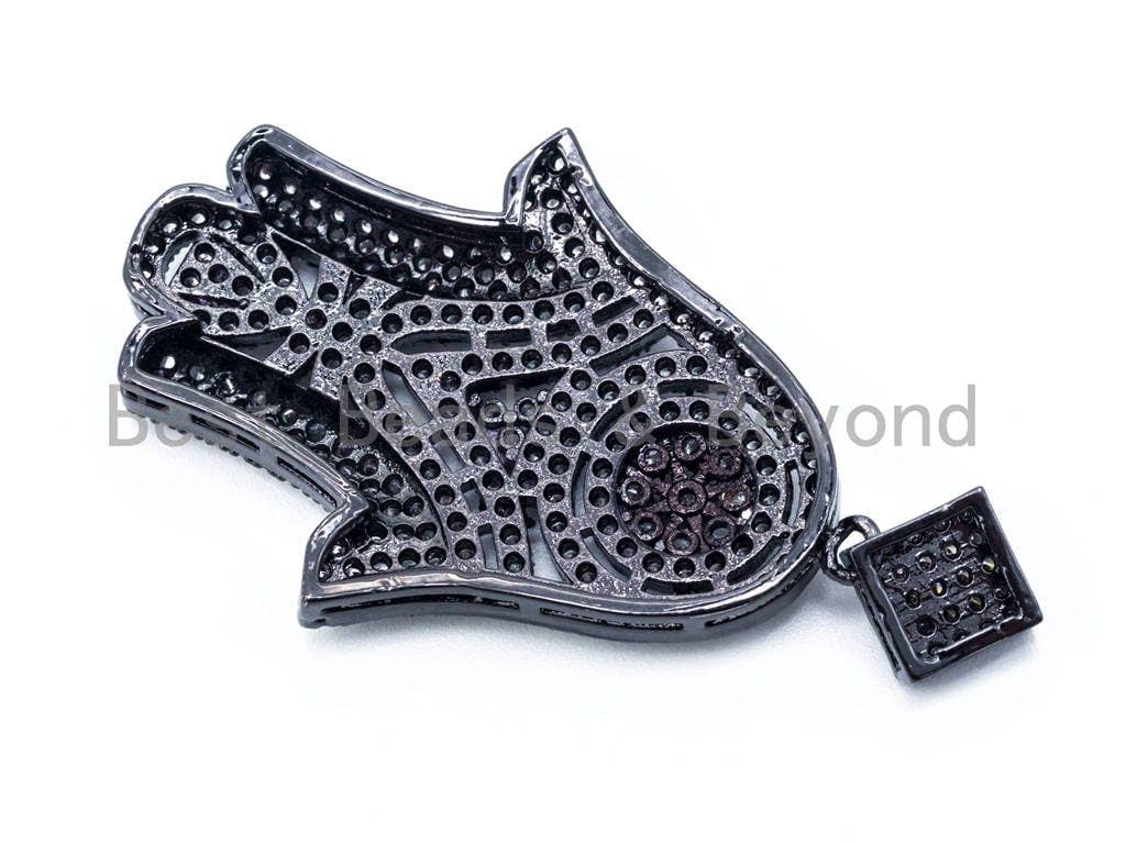 CZ Micro Pave Hamsa Hand with Flat Square Bail Pendant, Cubic Zirconia Pendant, 26x45mm, sku#L37