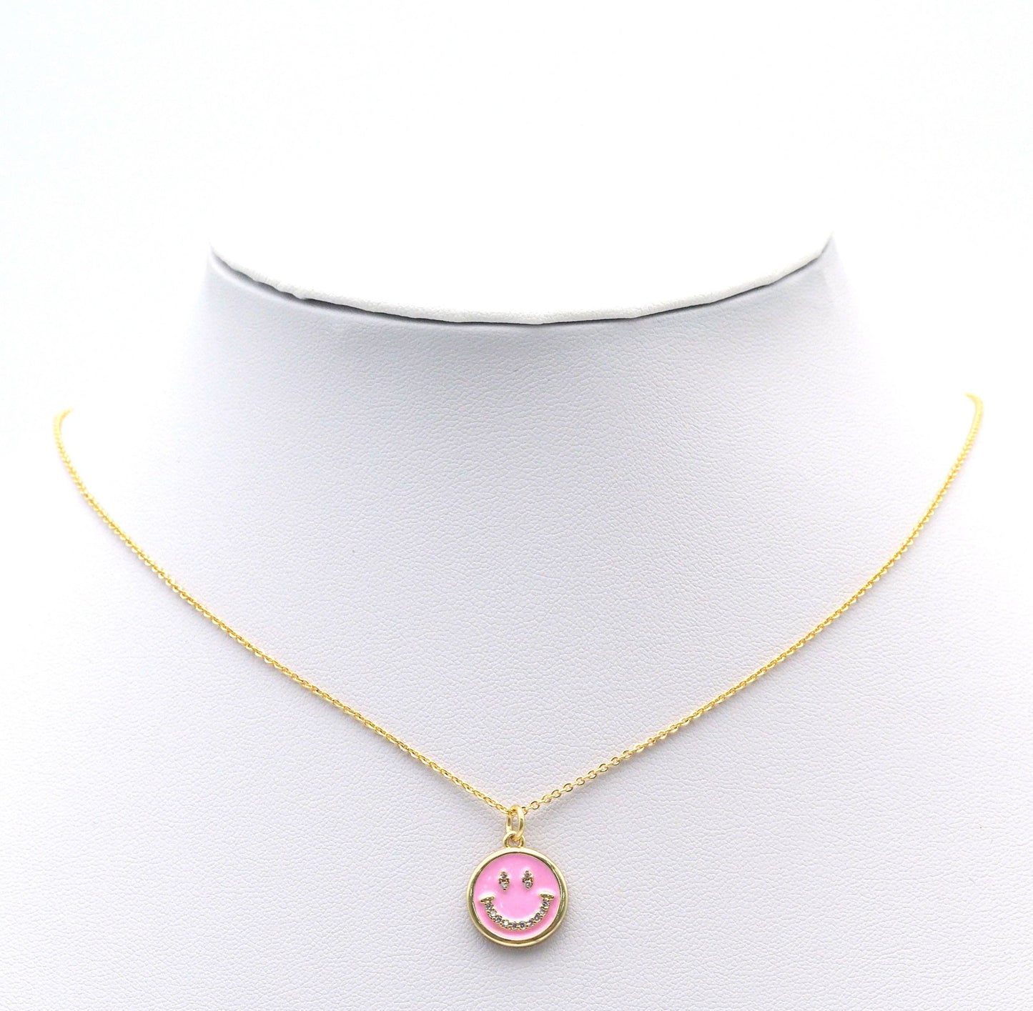 CZ Pave Enamel Smiley Face Charm, Sku#F1519C