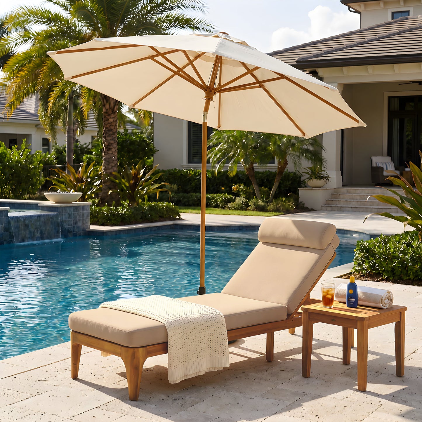 TOPMAX Acacia Wood Chaise Lounge - Set of 2