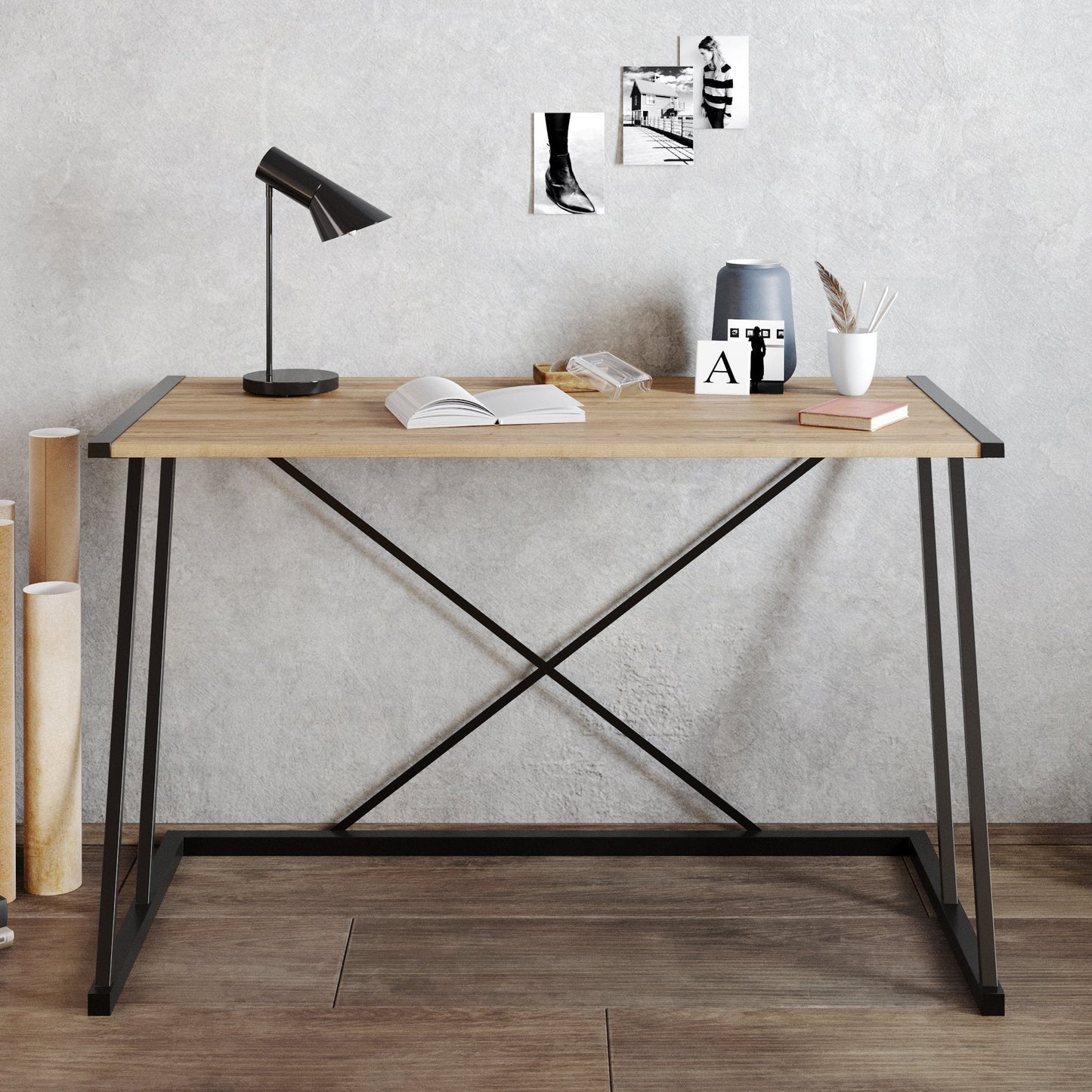 Anemon 47'' Wide Computer Desk with Crossbar Metal Frame