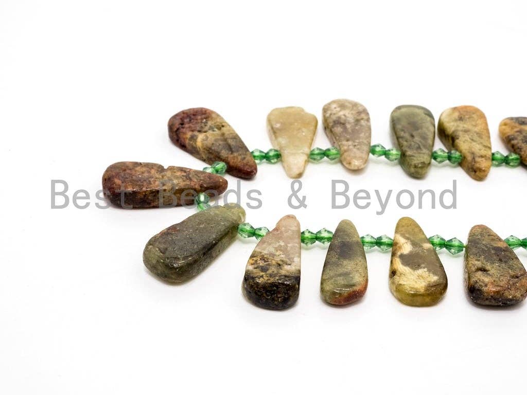 Natural Green Garnet beads, 18-32mm, Long Teardrop Green Brown Gemstone Beads, 15.5inch strand, SKU#U143