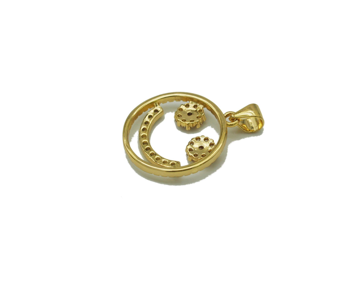 CZ Smiley Face on Hollow Out Round Charm, Sku#JL115