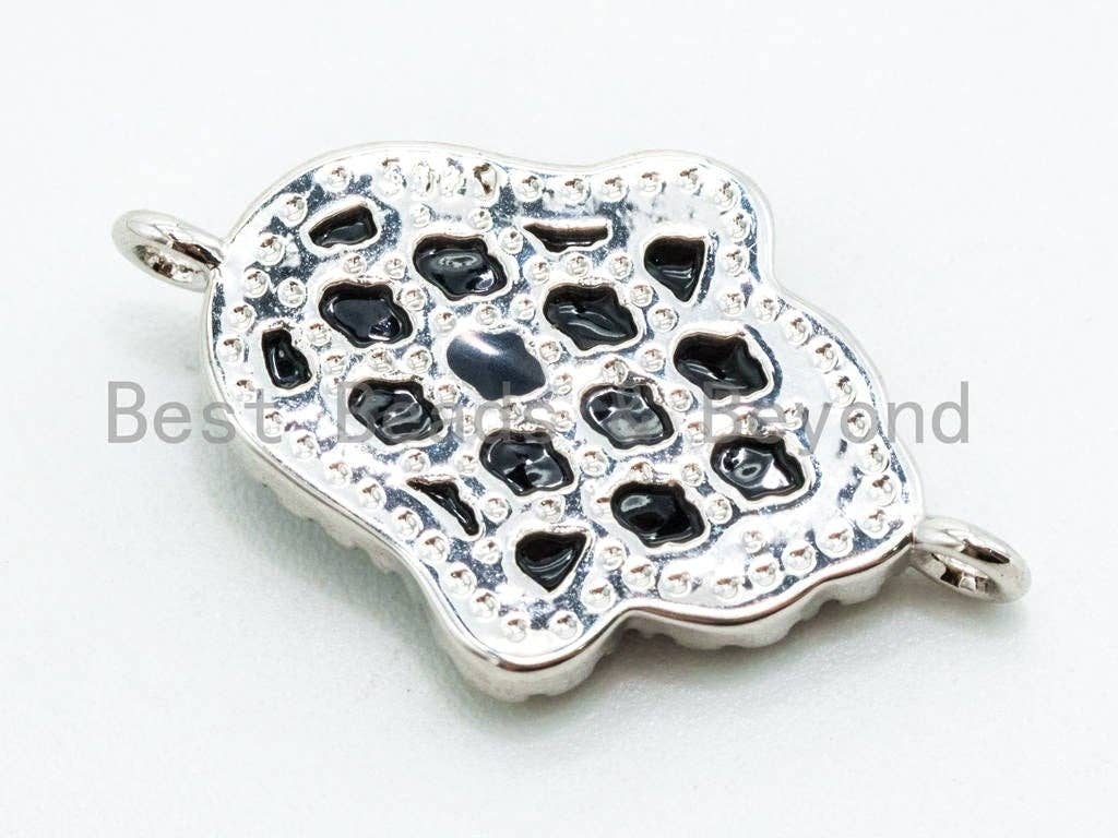 CZ Micro Pave Hamsa Hand Evil Eye Connector with Abalone  Pearl Shell, Cubic Zirconia CZ space connector,14x22mm, 1pc, SKU#Z23