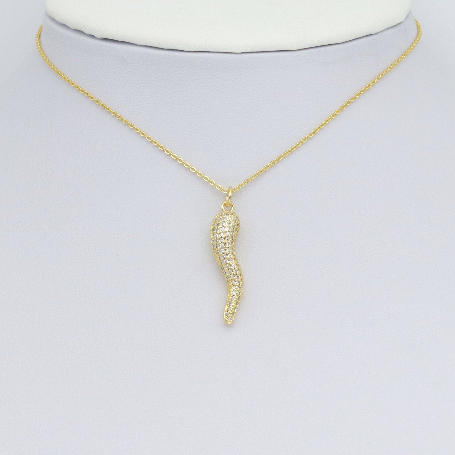 Clear CZ Gold Chili Shape Charm Pendant, Sku#LK1043