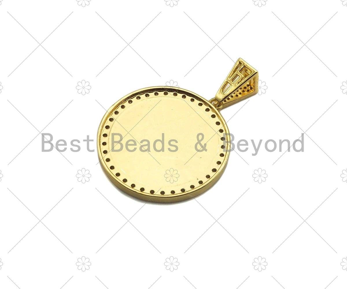 CZ Micro Pave G Word On Round Medallion Pendant,Black Enamel Gold/Silver Charm, Necklace Bracelet Charm Pendant, 35x38mm, Sku#L552