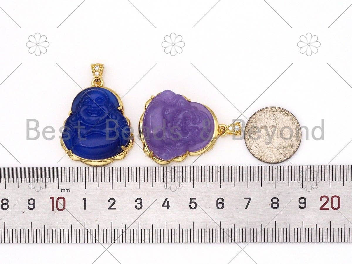 Colorful Jade Laughting Buddha Shape Pendant,18K Gold Filled Buddha Charm,Necklace Buddhism Pendant,27x33mm,Sku#FH174C