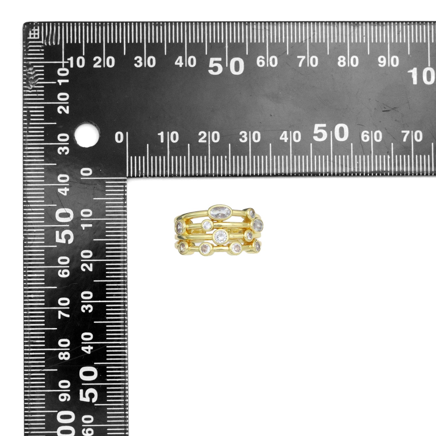 Gold Silver Oval CZ Multiline oval stone Adjustable Ring, Sku#A316