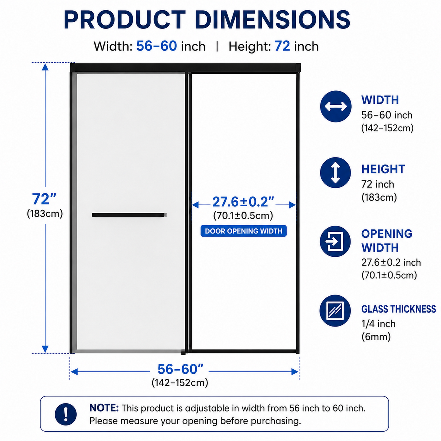 60 in. W x 72 in. H Sliding Shower Door