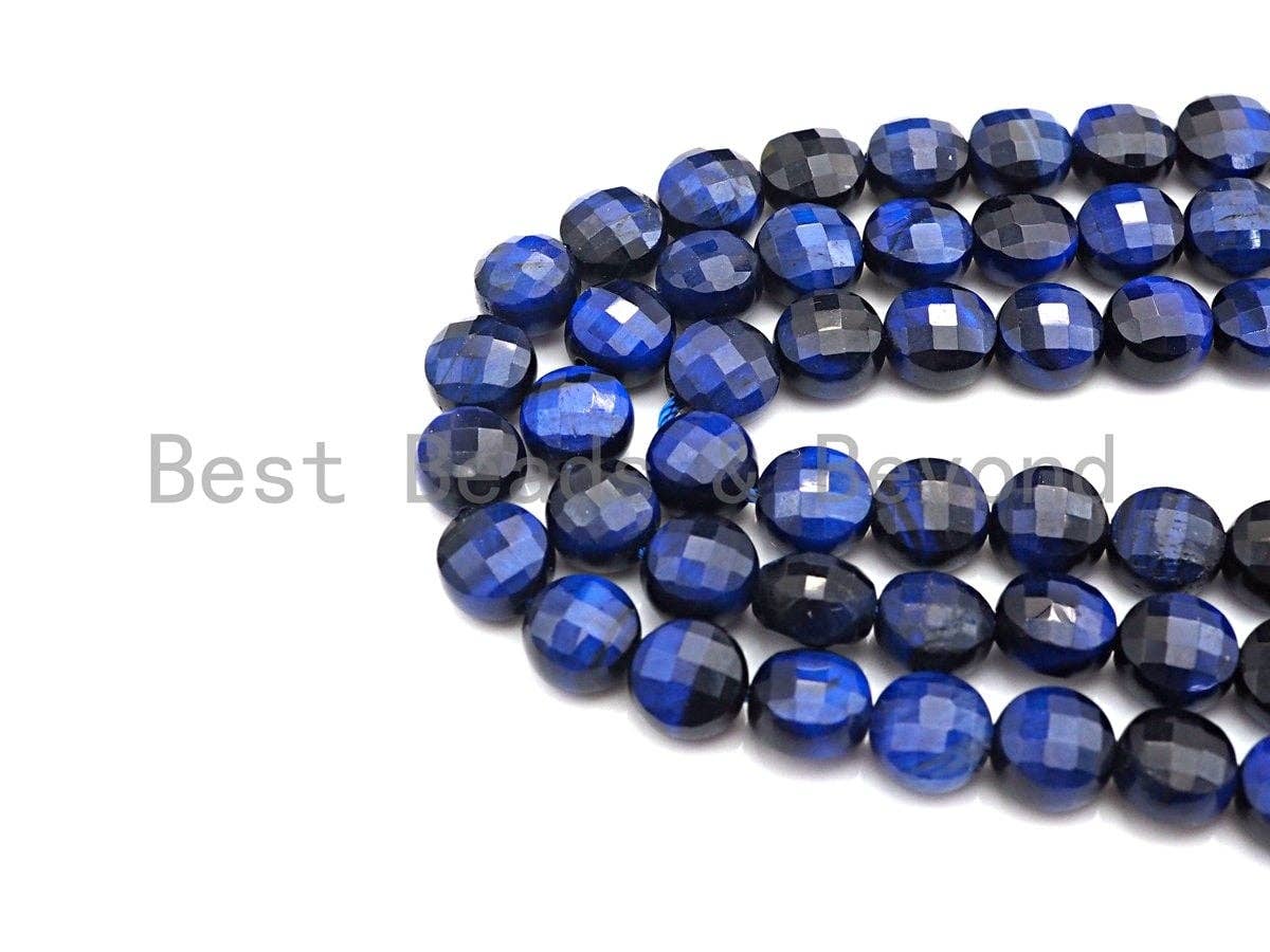 Double Sided Turtle Shell Cut Natural Tiger Eye Coin Shape beads, 6mm/8mm/10mm Natural Tiger Eye Beads, 16" Full strand, Sku#UA18