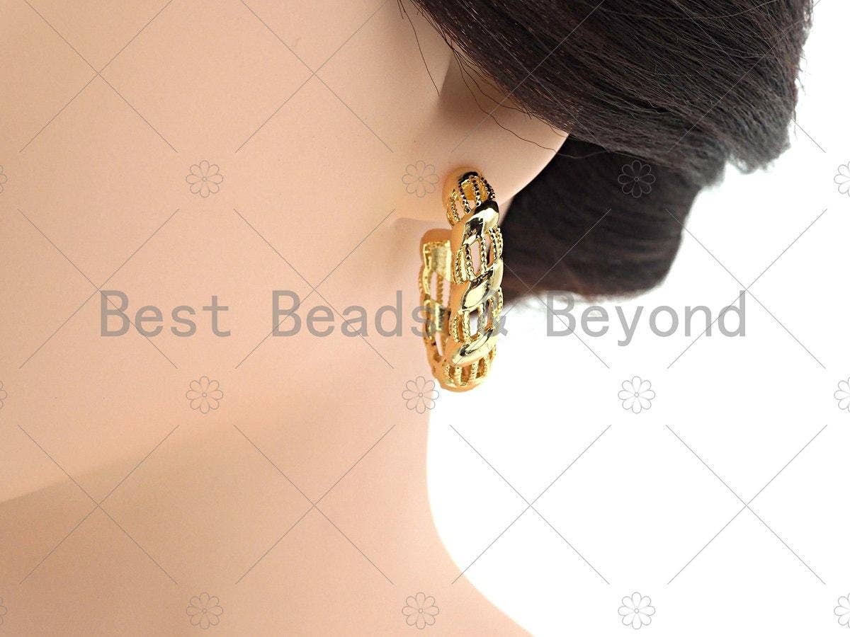 Gold Chunky Oval Hoop Earrings, Sku#J317