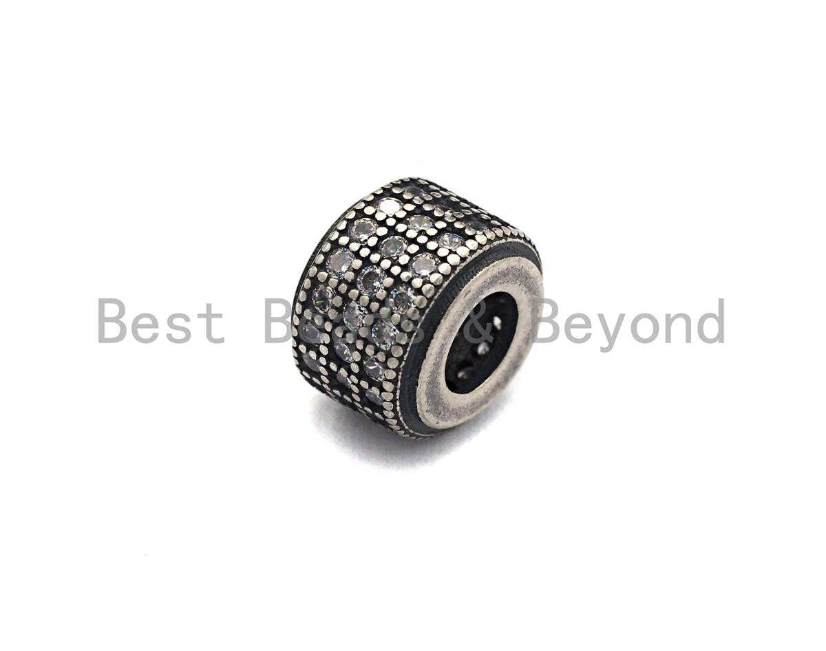 Antique Silver CZ Large Hole Cylinder/Drum Barrel Micro Pave Beads, sku#X125