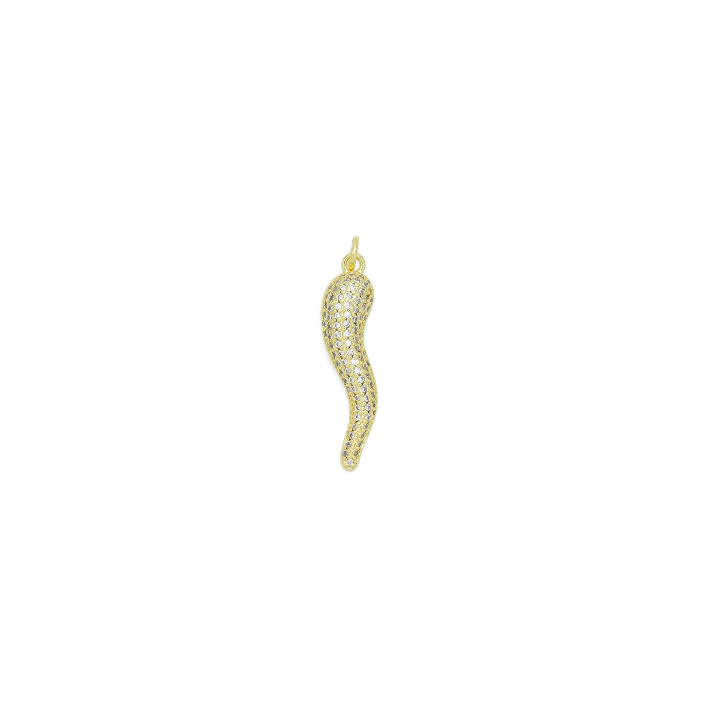 Clear CZ Gold Chili Shape Charm Pendant, Sku#LK1043