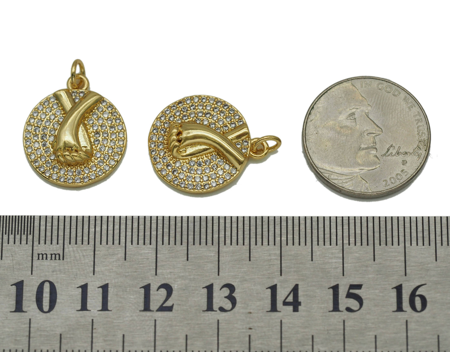 CZ Gold Prayer Hands Coin Charm, Sku#LK658