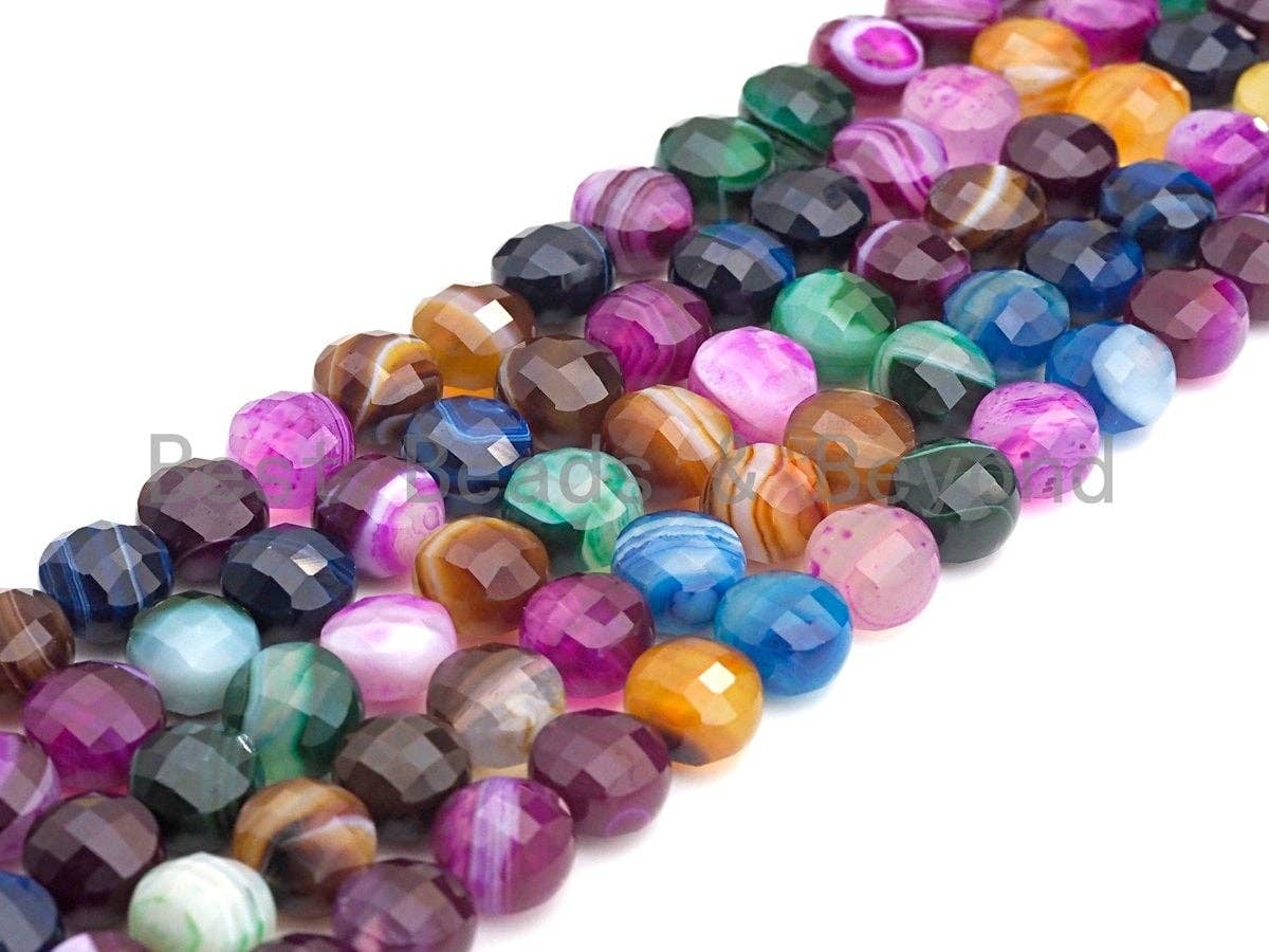 SPECIAL Double Sided Turtle Shell Cut Natural Agate Coin Shape beads, 8mm/10mm Checkerboard Cut Agate Beads, 15.5" Full strand, Sku#U764